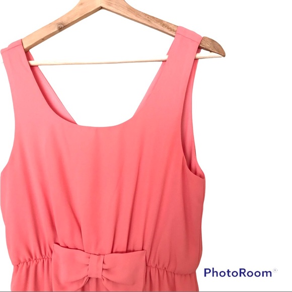 Everly Peach Chiffon Baby Doll Mini Dress Bow Front - Picture 2 of 9